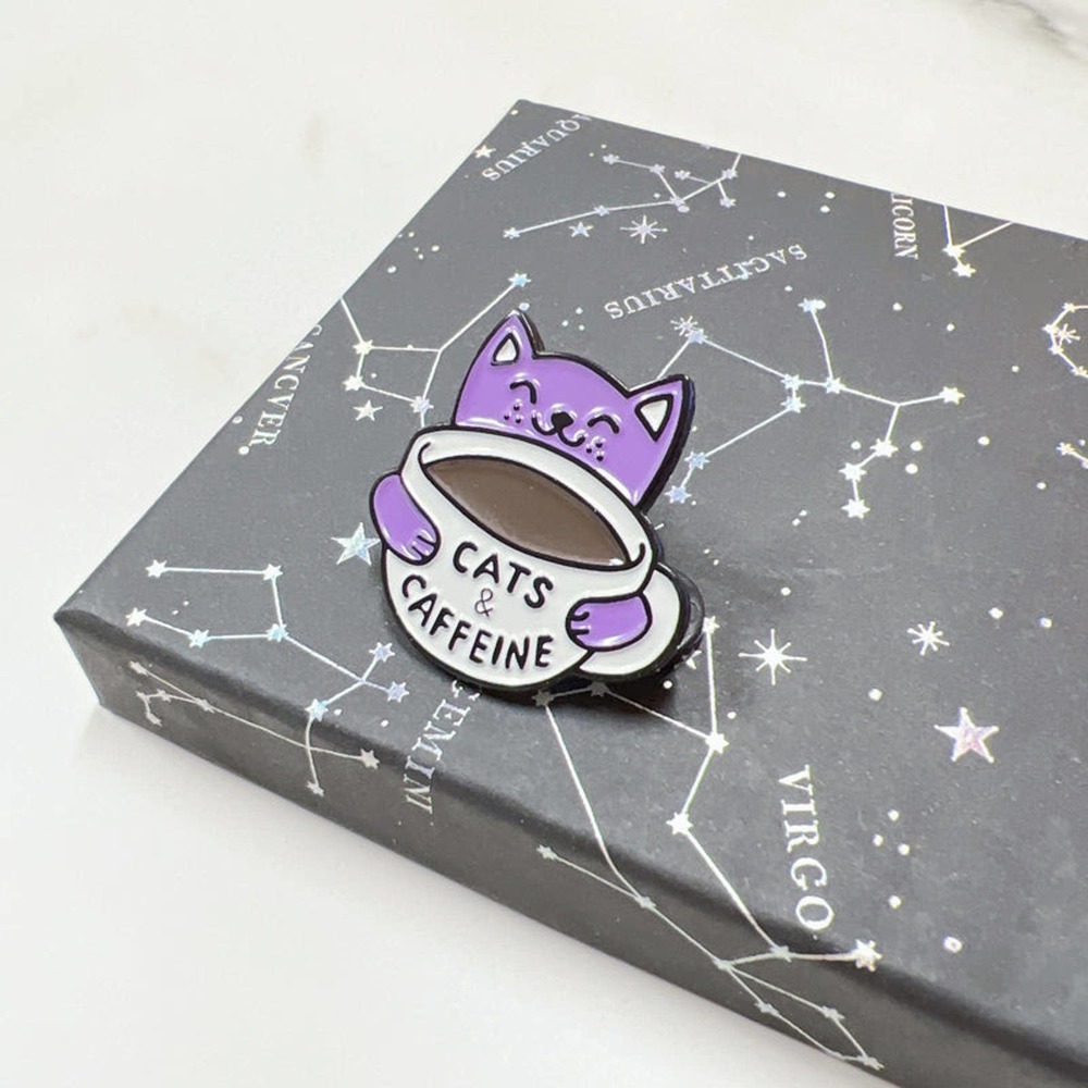 Cat Pin a Purple Cat with a Cup of Coffee - Picture 5 of 6